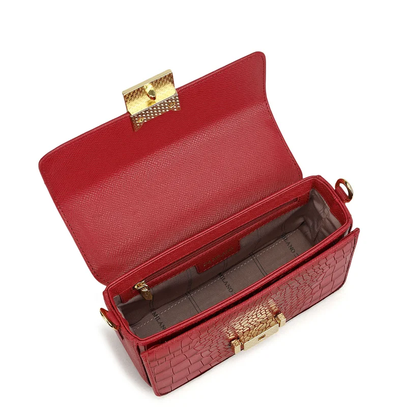 Da Milano Plumberry Small Croco Leather Satchel - Plumberry for Women | Best Price UAE